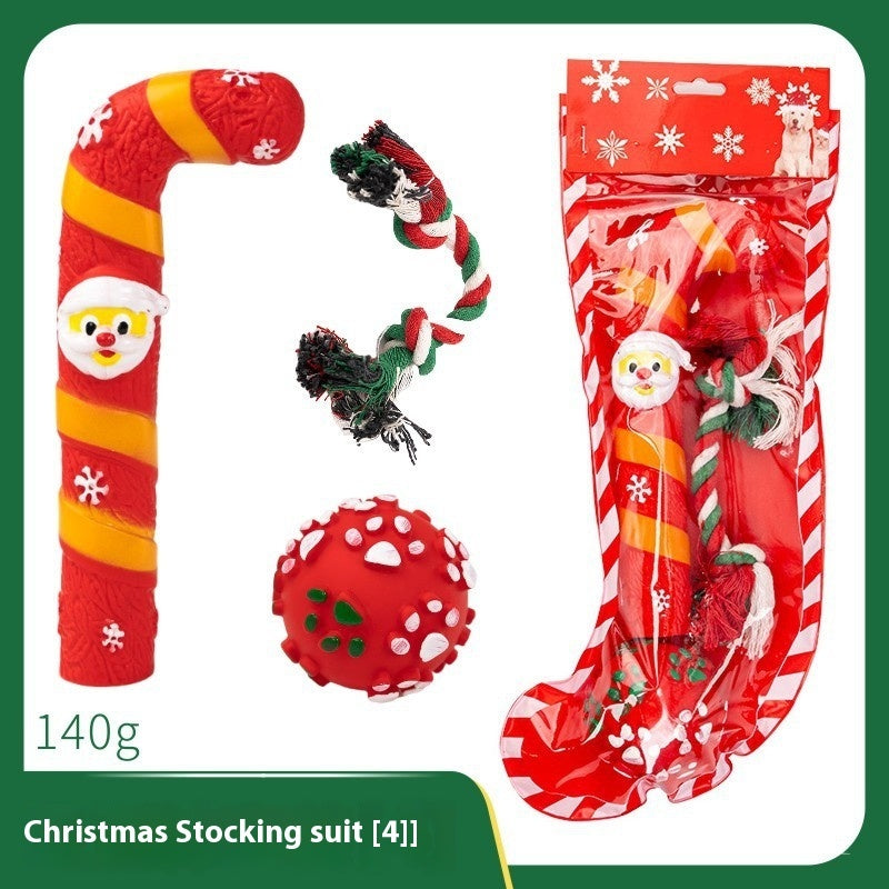 HKM-4894013 Christmas Themed Dog Toy Set - Bite-Resistant Vinyl Toys with Various Fun Designs