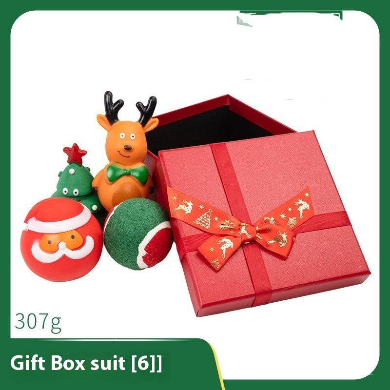 HKM-4894013 Christmas Themed Dog Toy Set - Bite-Resistant Vinyl Toys with Various Fun Designs