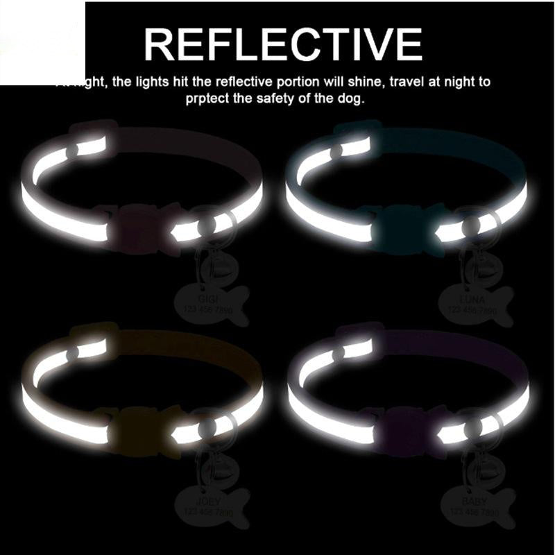 HKM-4895037 Reflective Adjustable Collar with Bell in Blue, Purple, Pink, and Orange ¨C Durable Polyester Design