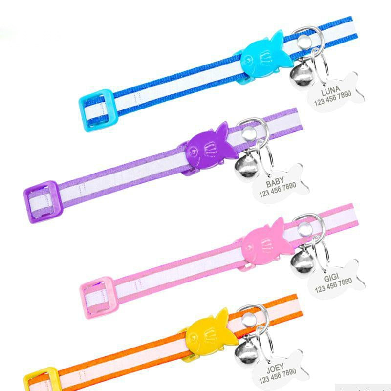 HKM-4895037 Reflective Adjustable Collar with Bell in Blue, Purple, Pink, and Orange ¨C Durable Polyester Design