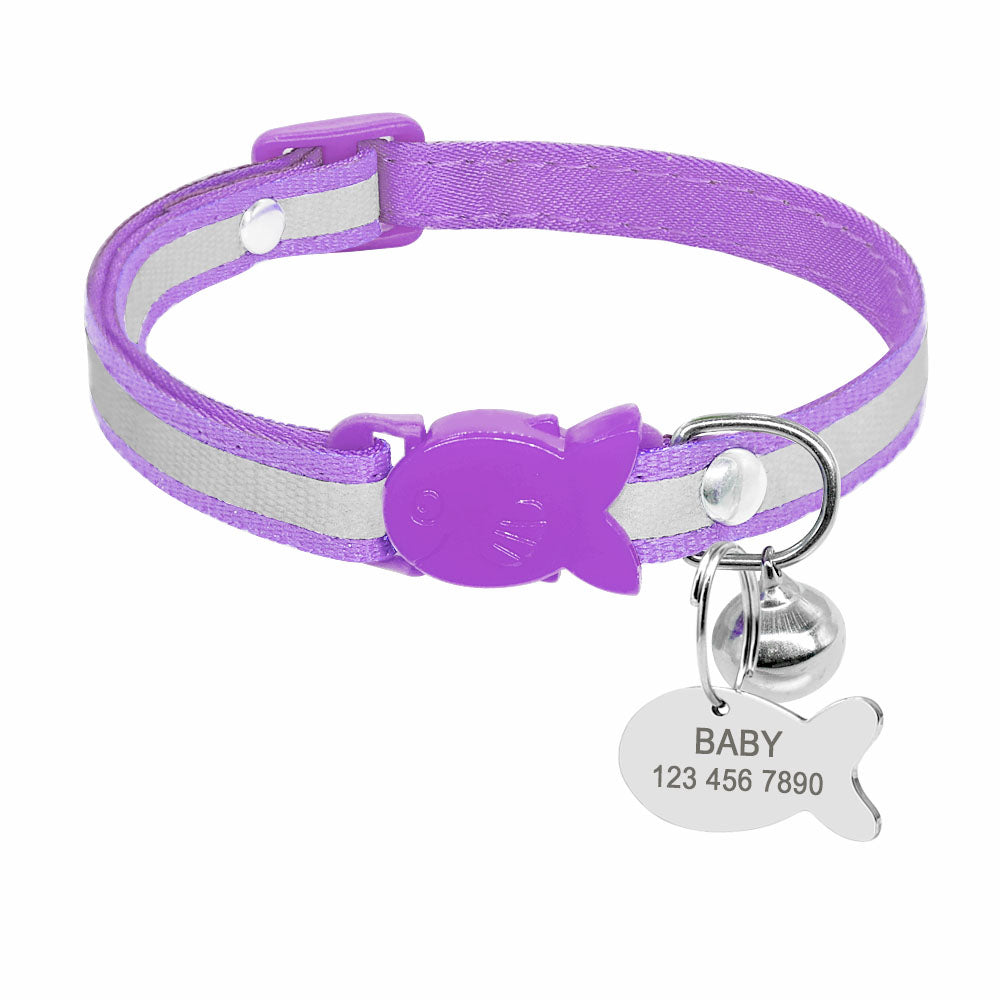HKM-4895037 Reflective Adjustable Collar with Bell in Blue, Purple, Pink, and Orange ¨C Durable Polyester Design