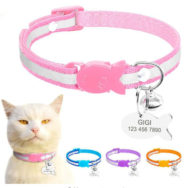 HKM-4895037 Reflective Adjustable Collar with Bell in Blue, Purple, Pink, and Orange ¨C Durable Polyester Design