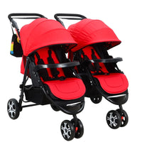 HKM-4896083 red twin stroller set with five-point harness seats