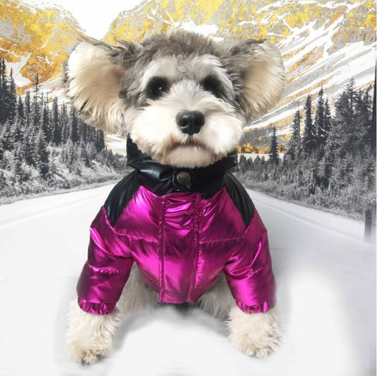 HKM-489619 Casual Black Patent Fur Collar Down Jacket for Pets