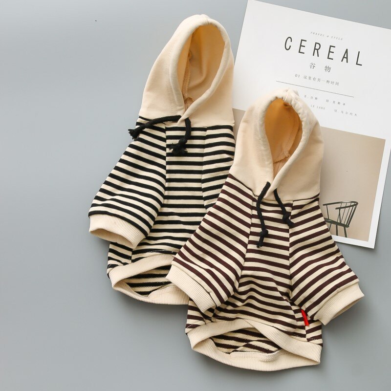 HKM-489683 Hooded Sweater for Pets in Black and Khaki Stripes, Available in Multiple Sizes