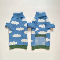HKM-4896957 Jacquard Knitted Sweater for Dogs - Sky Blue with Cloud Design
