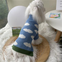 HKM-4896957 Jacquard Knitted Sweater for Dogs - Sky Blue with Cloud Design