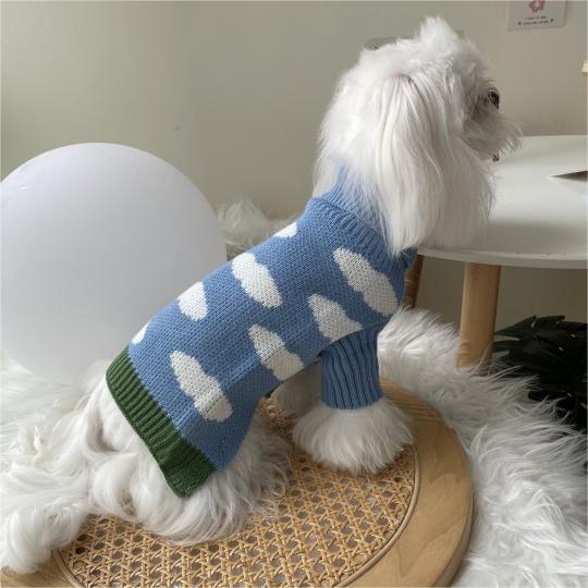 HKM-4896957 Jacquard Knitted Sweater for Dogs - Sky Blue with Cloud Design