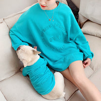 HKM-4897341 Parent-Child Casual Two-Legged Clothing Set with Embroidery in Multiple Colors