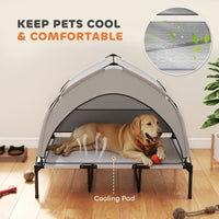 HKM-4897597 Elevated Dog Bed with Removable Canopy and Cooling Pad, Portable Outdoor Pet Cot, Ideal for Large Dogs