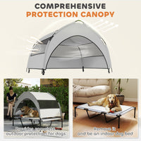 HKM-4897597 Elevated Dog Bed with Removable Canopy and Cooling Pad, Portable Outdoor Pet Cot, Ideal for Large Dogs