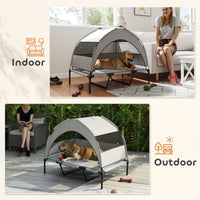 HKM-4897597 Elevated Dog Bed with Removable Canopy and Cooling Pad, Portable Outdoor Pet Cot, Ideal for Large Dogs