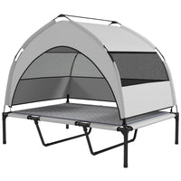 HKM-4897597 Elevated Dog Bed with Removable Canopy and Cooling Pad, Portable Outdoor Pet Cot, Ideal for Large Dogs