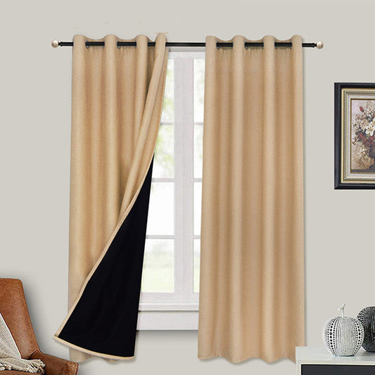 HKM-489875 Full Blackout Curtain with Black Lining - Modern Polyester Design for Living Room or Bedroom, Various Sizes and Colors