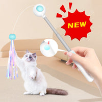 HKM-4899773 Retractable 2-in-1 Cat Wand with Laser Teaser and Feather Toys for Interactive Play