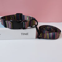 HKM-4900925 Ethnic Style Nylon Pet Collar and Leash Set for Outdoor Dog Walking