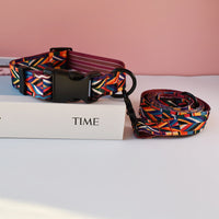 HKM-4900925 Ethnic Style Nylon Pet Collar and Leash Set for Outdoor Dog Walking
