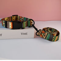 HKM-4900925 Ethnic Style Nylon Pet Collar and Leash Set for Outdoor Dog Walking
