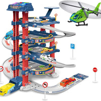HKM-490131 4-Layer Kids Toy Car Garage Parking Lot Lift Kit - Slide Parking Toy for Ages 5 and Up