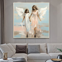 HKM-490259 Handmade Oil Painting on Canvas - Angel Sisters Walking on Water Modern Abstract Art for Home Decor