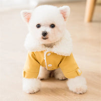 HKM-4903485 Yellow Denim Patchwork Dog Coat with Sherpa Fleece Lining for Small and Medium Breeds