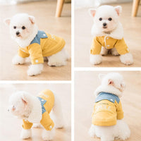 HKM-4903485 Yellow Denim Patchwork Dog Coat with Sherpa Fleece Lining for Small and Medium Breeds