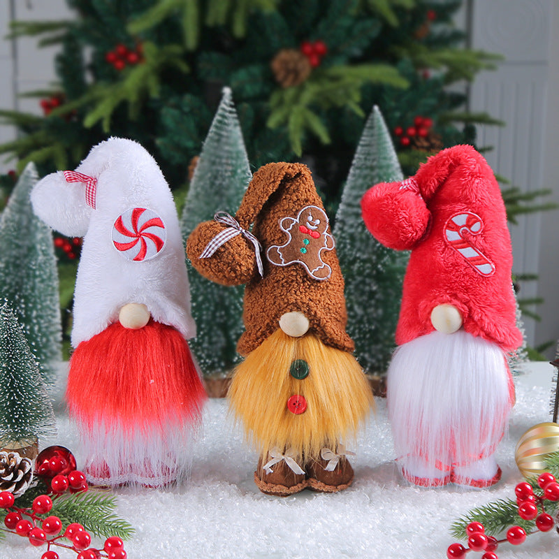 HKM-490451 Creative Christmas Candy Doll Decoration - Faceless Elderly Design, Polyester, 12x10x29cm