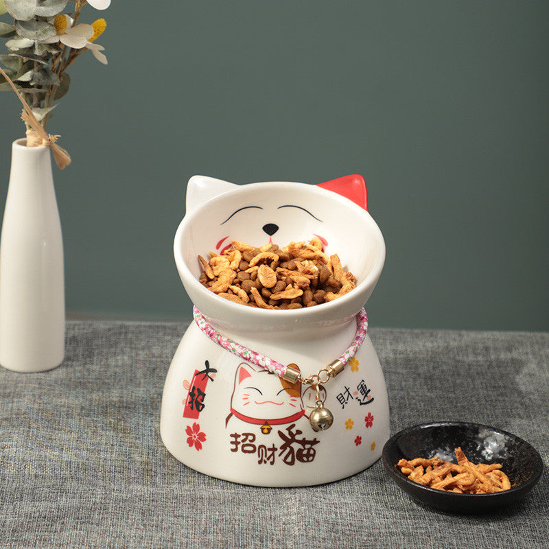 HKM-4904893 Anti-Tipping Ceramic Cat Food & Water Bowl - Mint Green, Peach Powder, White