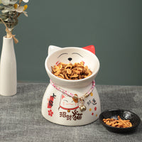 HKM-4904893 Anti-Tipping Ceramic Cat Food & Water Bowl - Mint Green, Peach Powder, White