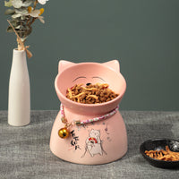 HKM-4904893 Anti-Tipping Ceramic Cat Food & Water Bowl - Mint Green, Peach Powder, White