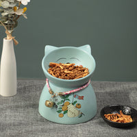 HKM-4904893 Anti-Tipping Ceramic Cat Food & Water Bowl - Mint Green, Peach Powder, White