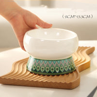 HKM-4904893 Anti-Tipping Ceramic Cat Food & Water Bowl - Mint Green, Peach Powder, White