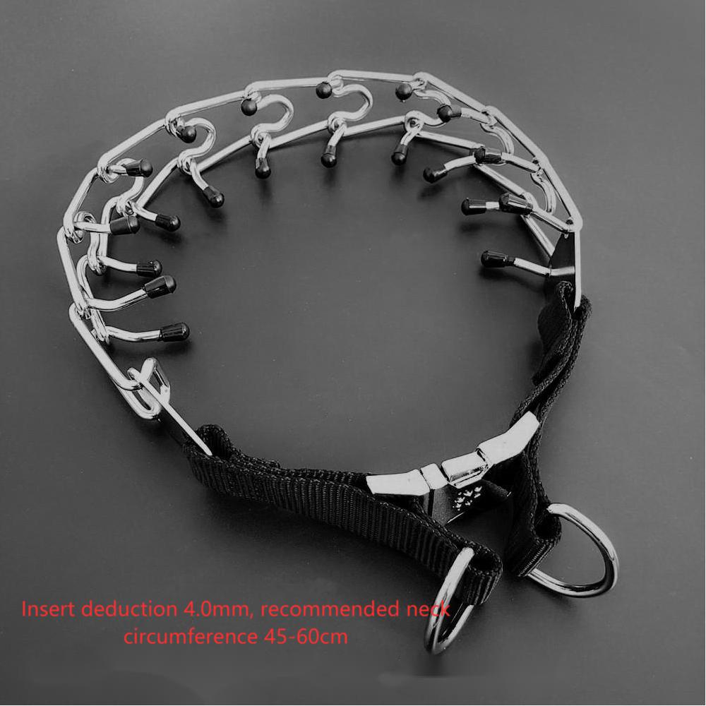 HKM-4907325 Chrome Plated Pinch Dog Collar with Rubber Tips for Training - Adjustable Sizes Available