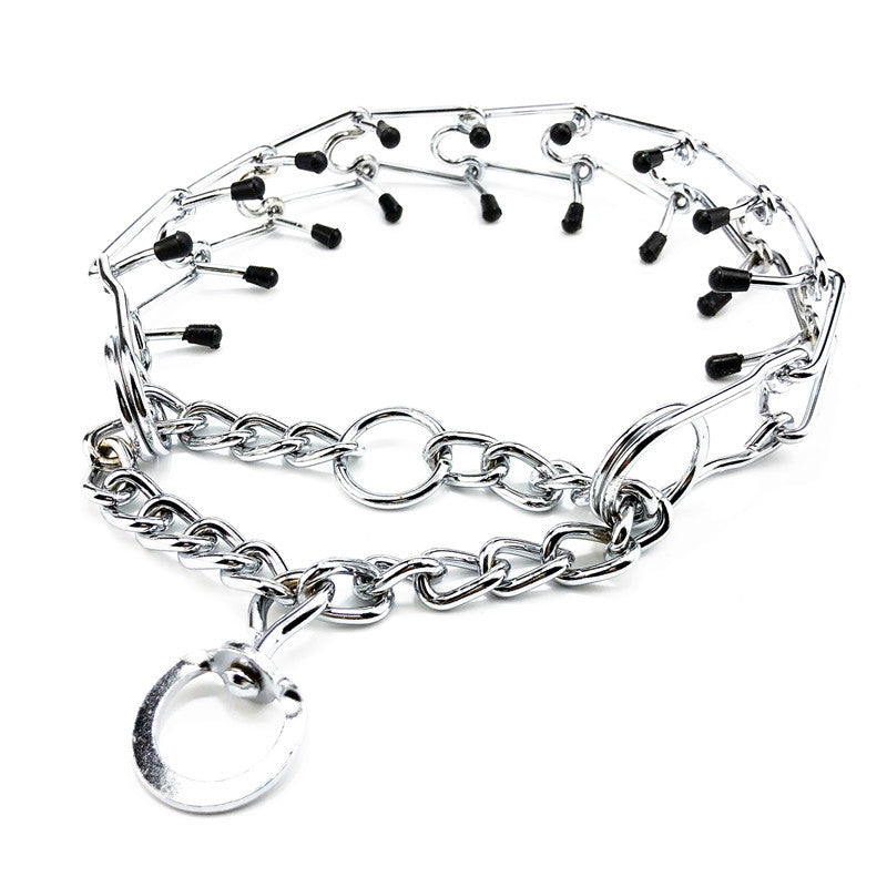 HKM-4907325 Chrome Plated Pinch Dog Collar with Rubber Tips for Training - Adjustable Sizes Available
