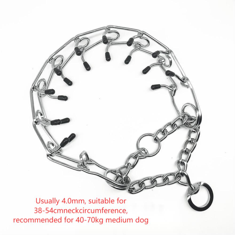 HKM-4907325 Chrome Plated Pinch Dog Collar with Rubber Tips for Training - Adjustable Sizes Available