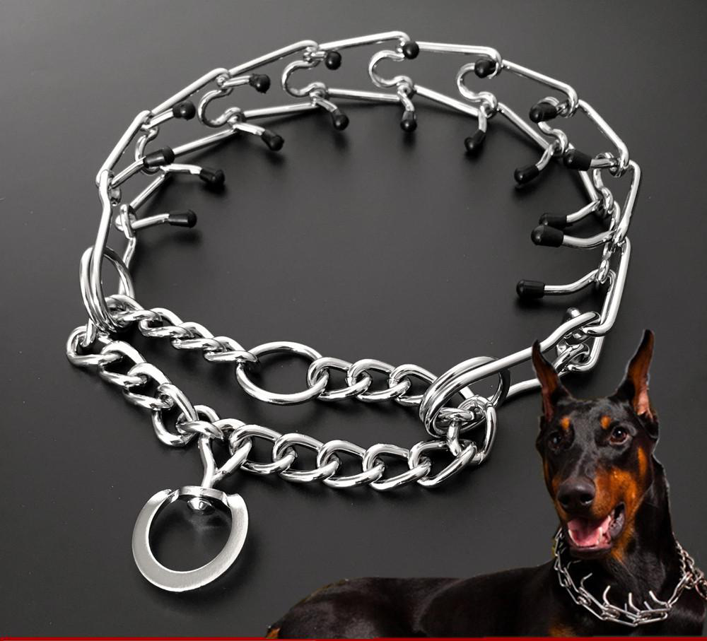 HKM-4907325 Chrome Plated Pinch Dog Collar with Rubber Tips for Training - Adjustable Sizes Available