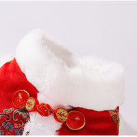 HKM-4909245 Lunar New Year Red Brocade Pet Vest with Faux Fur Trim and Embroidery