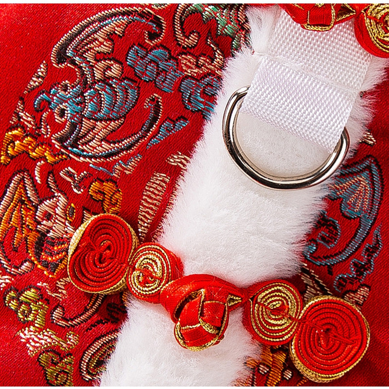 HKM-4909245 Lunar New Year Red Brocade Pet Vest with Faux Fur Trim and Embroidery