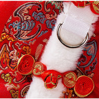 HKM-4909245 Lunar New Year Red Brocade Pet Vest with Faux Fur Trim and Embroidery