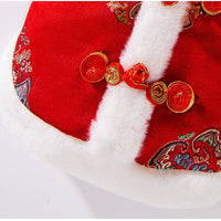 HKM-4909245 Lunar New Year Red Brocade Pet Vest with Faux Fur Trim and Embroidery