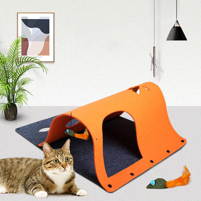 HKM-4909757 2-in-1 DIY Cat Tunnel with Removable Felt Nest for Cats, Puppies, Ferrets, and Rabbits - Multiple Splicing Options Available