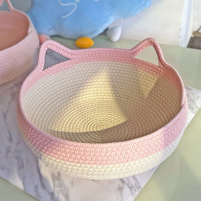 HKM-4910653 Universal Rattan Cat Nest in Green and Pink - Grass & Rattan Bamboo Design for Small to Large Cats