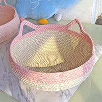 HKM-4910653 Universal Rattan Cat Nest in Green and Pink - Grass & Rattan Bamboo Design for Small to Large Cats