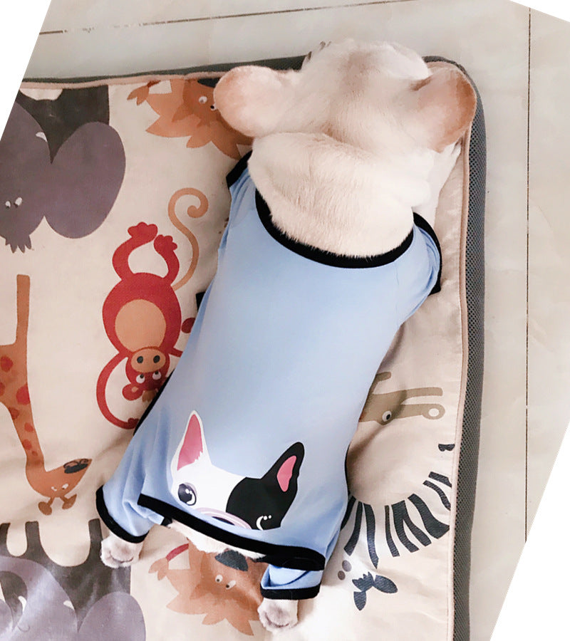 HKM-4911037 Cotton Printed Pajamas for Dogs in Gray, Blue, and Pink Options