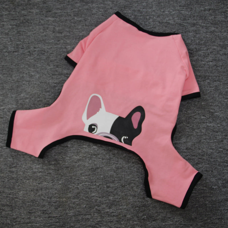 HKM-4911037 Cotton Printed Pajamas for Dogs in Gray, Blue, and Pink Options