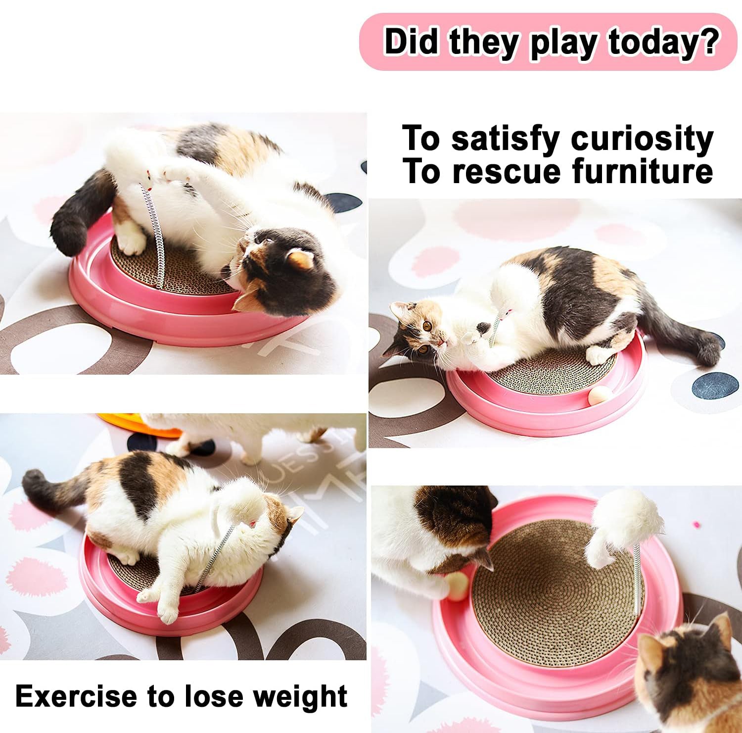 HKM-4911933 Interactive Cat Scratcher Toy with Ball and Mouse Swatter - Engaging Scratch Pad for Cats and Kittens, 13" Base, Durable Design