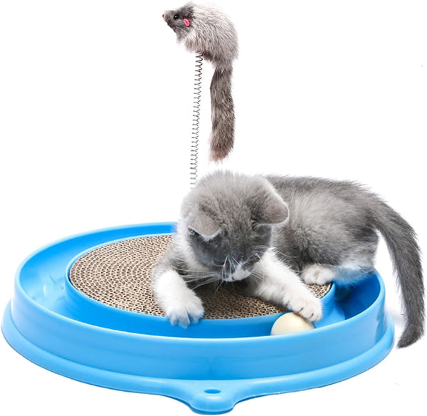 HKM-4911933 Interactive Cat Scratcher Toy with Ball and Mouse Swatter - Engaging Scratch Pad for Cats and Kittens, 13" Base, Durable Design