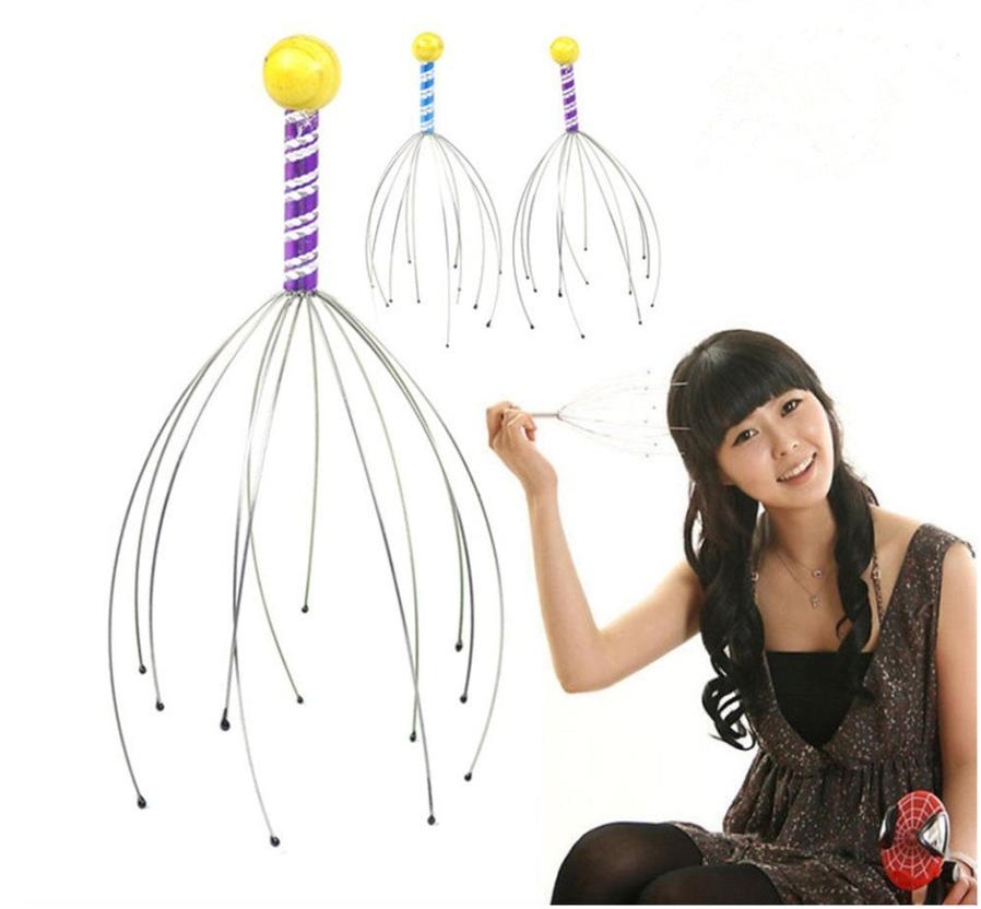 HKM-491219 Octopus Head Massager with Wooden Handle and Stainless Steel Claws for Scalp Relaxation and Blood Circulation