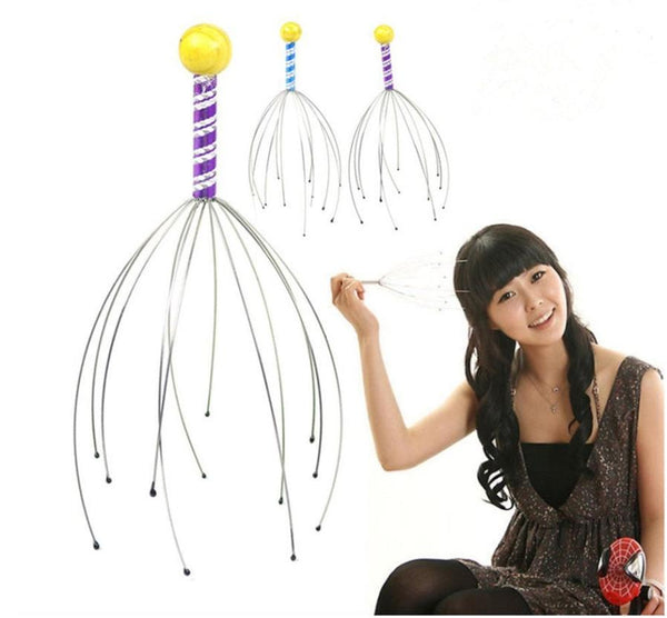 HKM-491219 Octopus Head Massager with Wooden Handle and Stainless Steel Claws for Scalp Relaxation and Blood Circulation