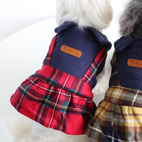 HKM-4912829 Plaid College Style Skirt for Cats - Lattice Patterned Pet Clothing in Yellow and Red